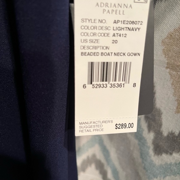 Adrianna Papell New Womans Beaded Boat Neck Gown Navy Blue Size 20 Flared Sleeve - Picture 8 of 10